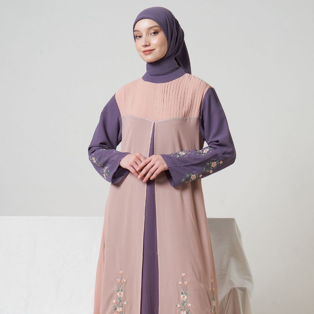LAROSA Gamis Premium Bordir Payet Wanita set Hijab Zayna Dress - Ceruti Babydoll Cantik dan Mewah