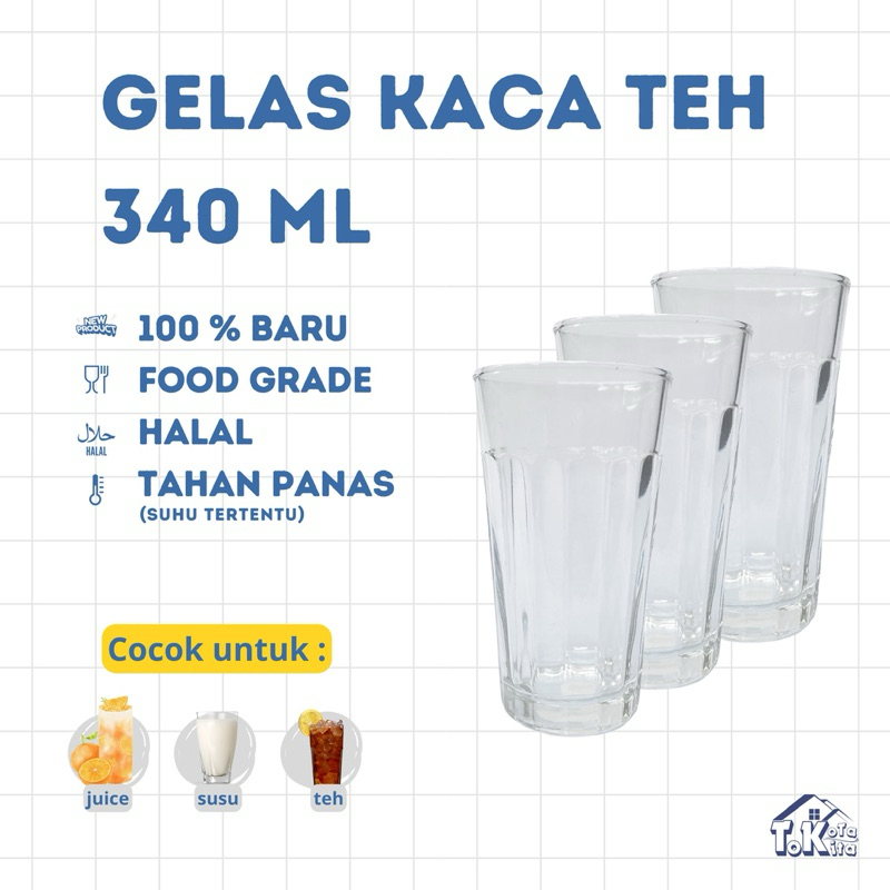 Gelas Kaca Aesthetic Tinggi | Gelas Es Teh | Gelas Warung | Gelas Kafe 340 ml