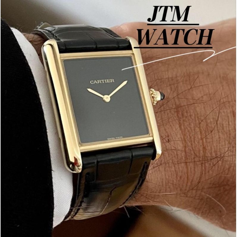 JTM WATCH Jam Tangan Pria Cartier Tank Must Croco Leather Quartz Movement Japan