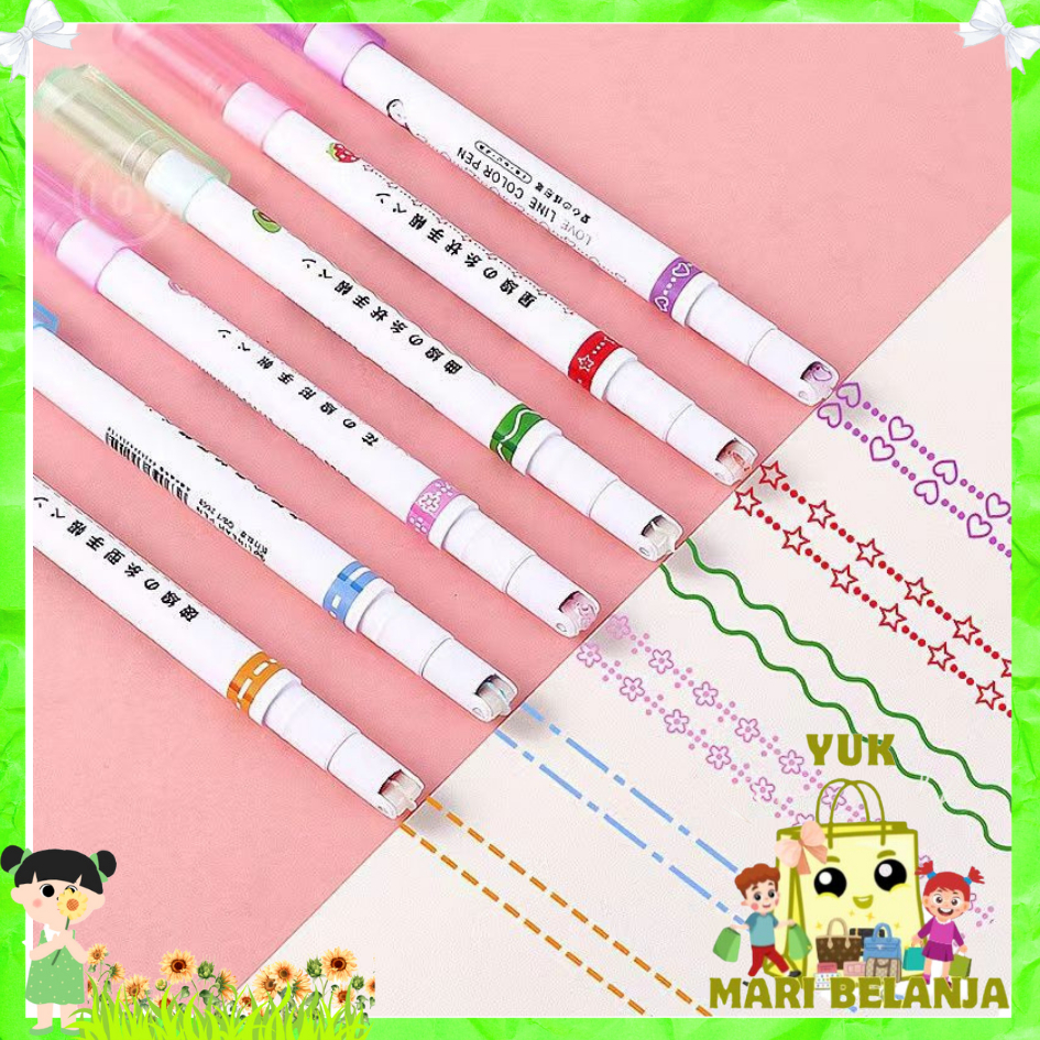 

YMB Spidol Garis Aesthetic Warna Warni Spidol Garis Motif Lucu 1 Set 6 Pcs pulpen roller pen Higlighter Random Spidol Garis Line Marker Alat Tulis Kantor