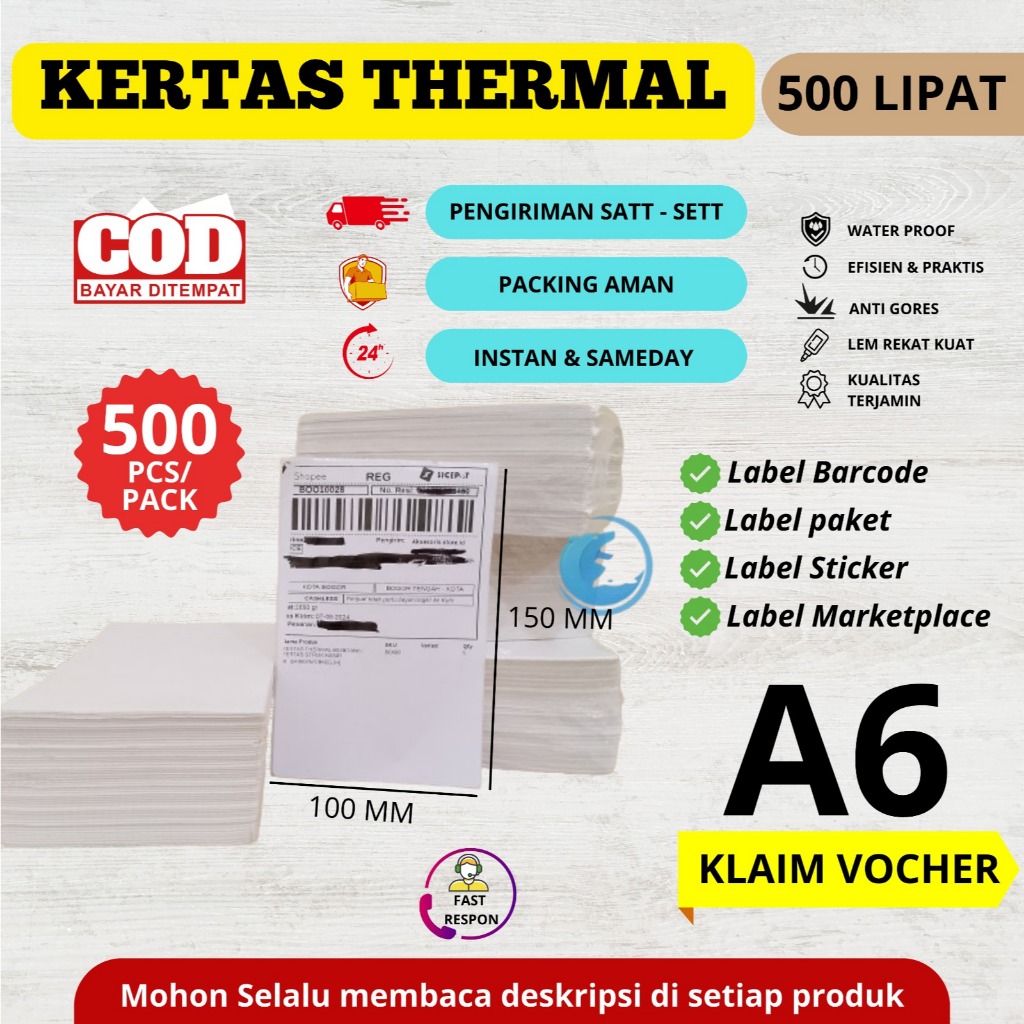 

KERTAS THERMAL 100X150 LABEL STICKER BARCODE 500 PCS FOLD