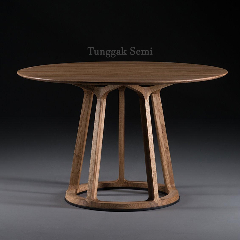 Tunggak Semi Meja Makan Bulat Kayu Jati Solid Furniture