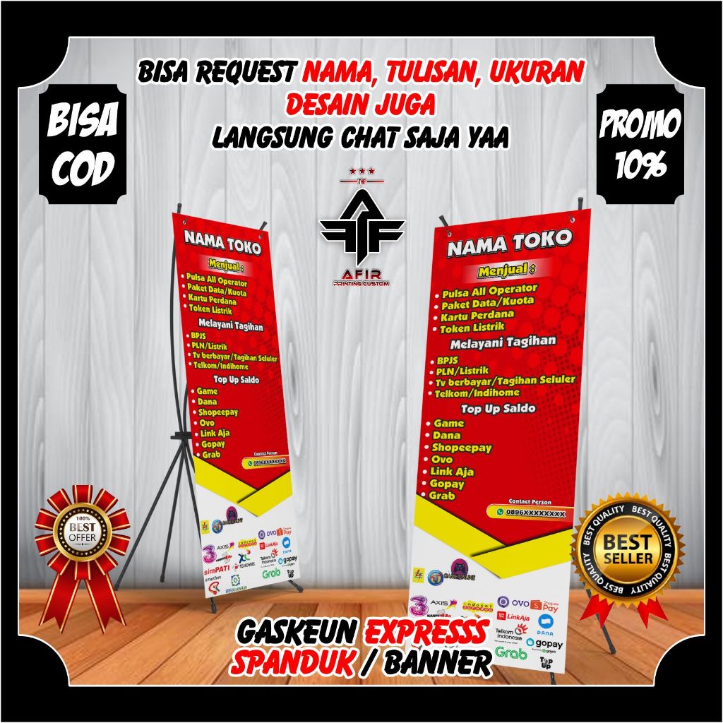 Spanduk Bannerr Berdiri Jual Pulsa Konter Pulsa Ukuran 60x160cm custom