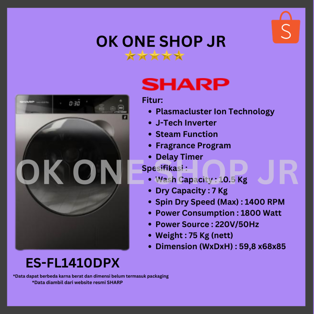 SHARP Mesin Cuci Front Loading ES-FL1410DPX