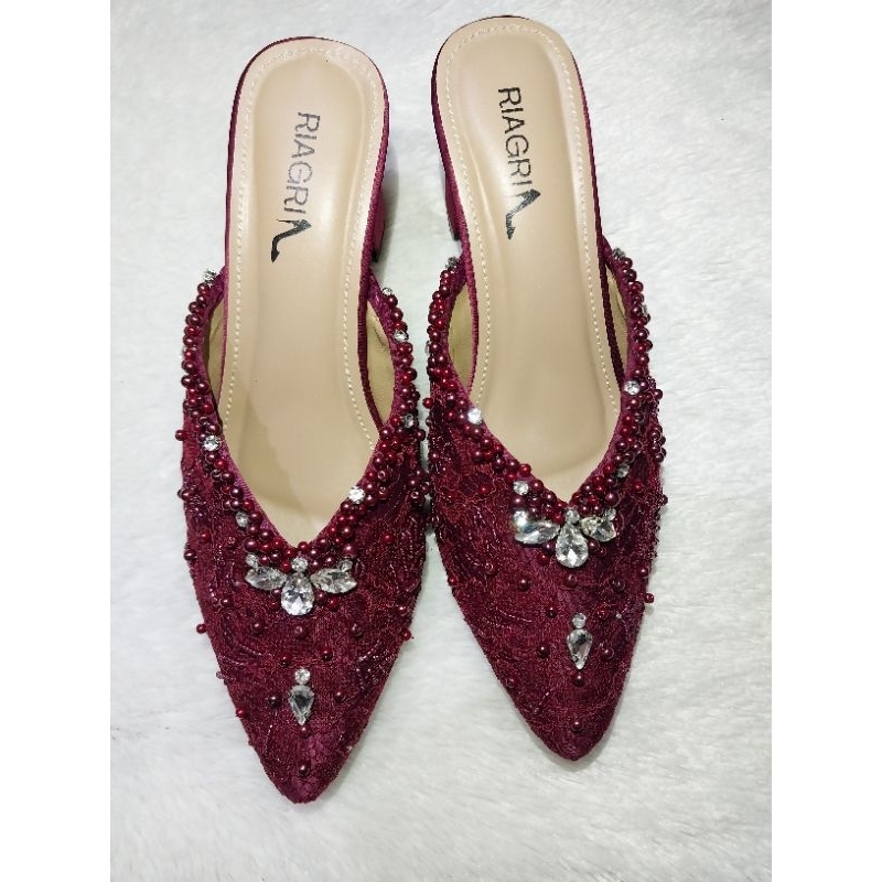 BURGUNDY BRUKAT PAYET / SHOES WEDDING / Sale murah