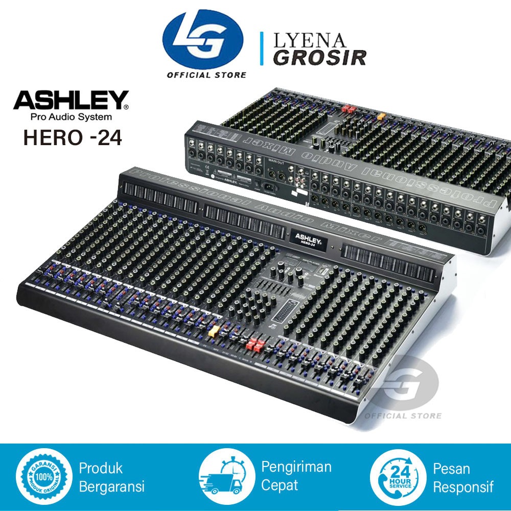 Mixer Ashley HERO-24 Mikser Audio 24 Chanel 7 Aux 4 Sub Grub Original Gratis Packing Kayu