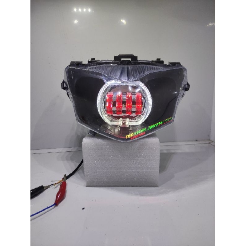 REFLEKTOR LAMPU DEPAN SUPRA X 125 HELM IN FI 2011 CUSTOM LAMPU TEMBAK BILED 4 LENSA