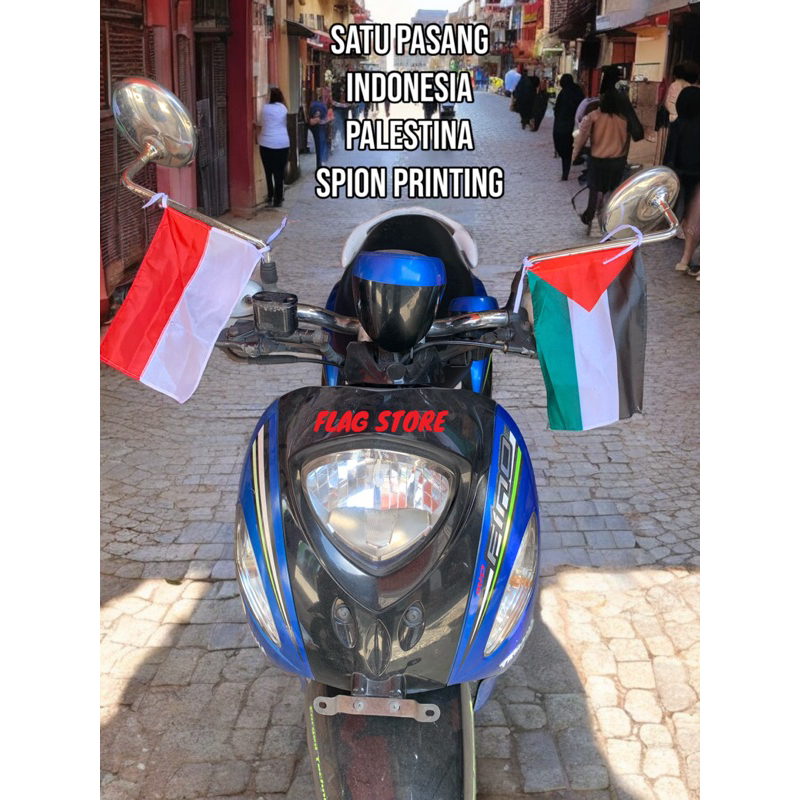 SEPASANG BENDERA MOTOR INDONESIA PALESTINA BAHAN KAIN BOLAK BALIK HIGH QUALITY