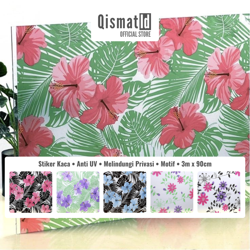 PART 3 [10Motif] Sticker Kaca Film/Jendela 3m x 90cm Melindungi Privasi Bunga-Bunga Biru Pink Ungu P