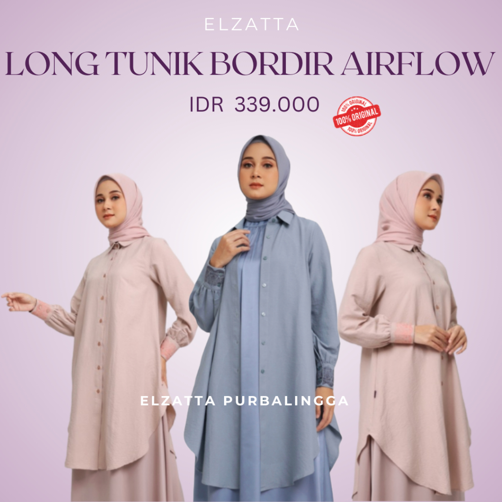 Elzatta Long Tunik Bordir Airflow Tunik Panjang Wanita Motif Bordir Elzatta