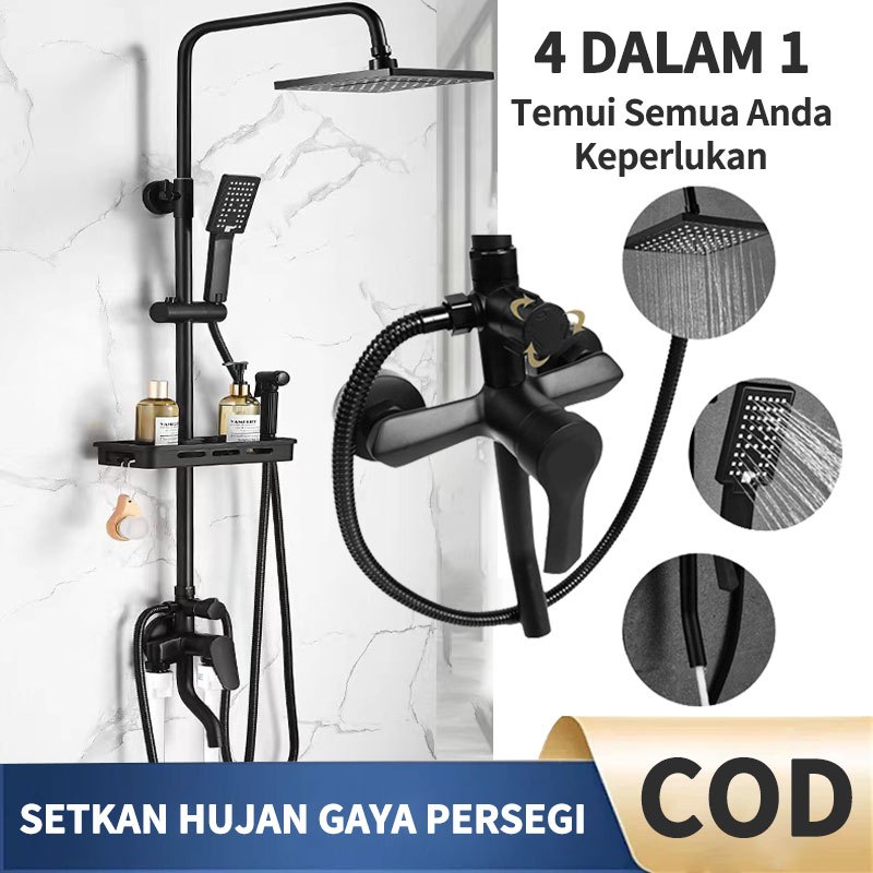 SUS304 Shower Kamar Mandi Rain + Keran Cabang Shower Mandi Set Stainless  Shower Kamar Mandi  Hitam/