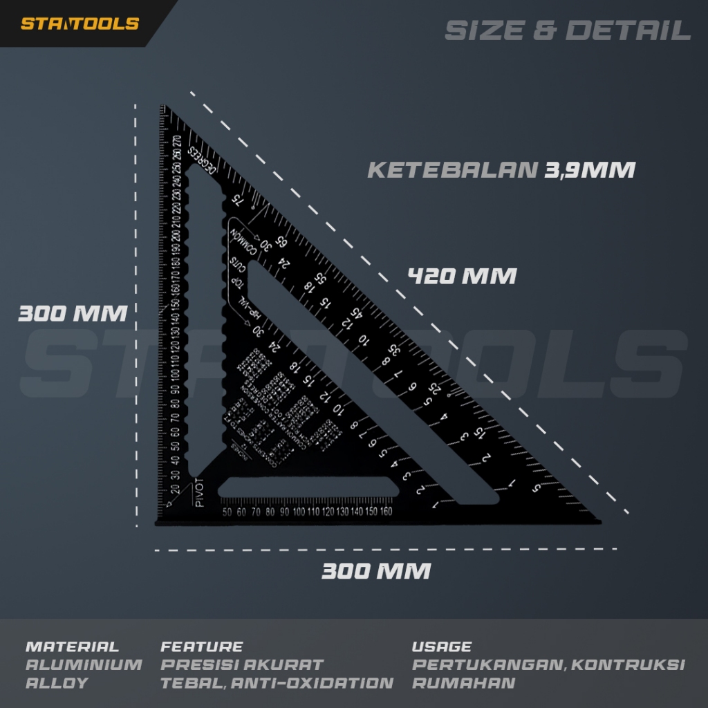 

Speed Square 12 Inch Besar 30Cm Penggaris Segitiga Woodworking Alat Tukang Kayu SF6