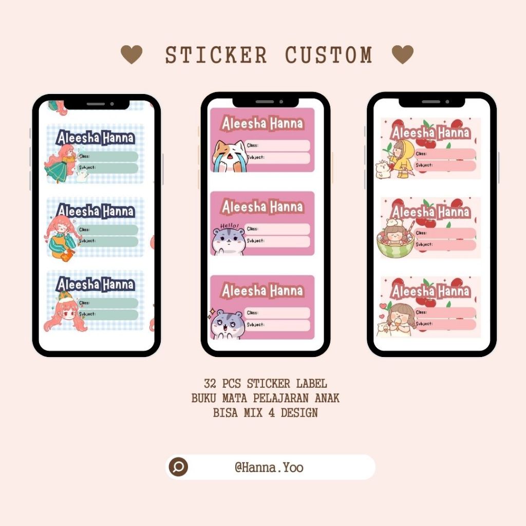 

32 PCS STICKER LABEL BUKU CUSTOM NAMA / Sticker Nama Anak / Stiker Buku Pelajaran