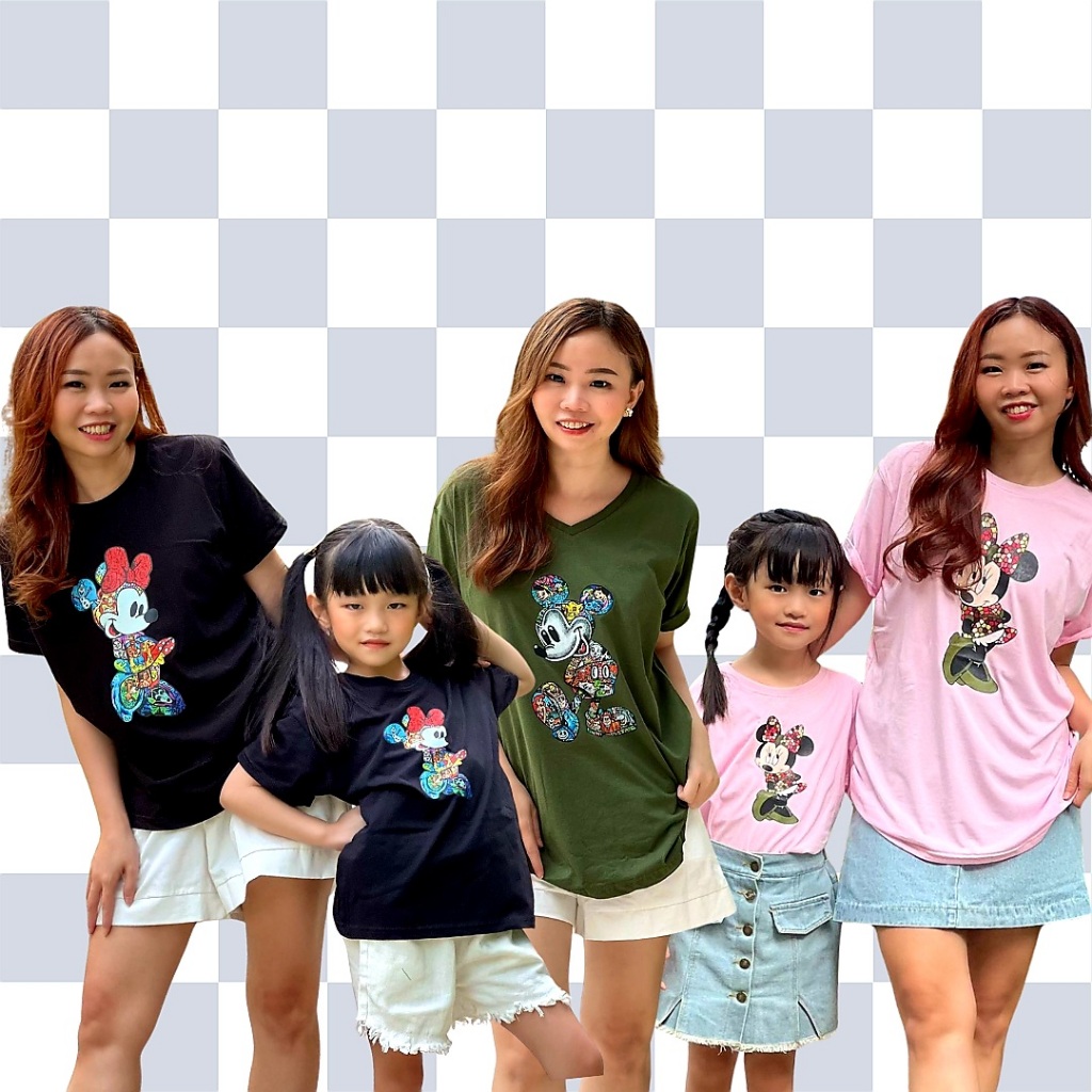 KAOS COUPLE ONECK KARAKTER PRINTING / KAOS COTTON LCC FAMILY (MICKEY MINNIE)