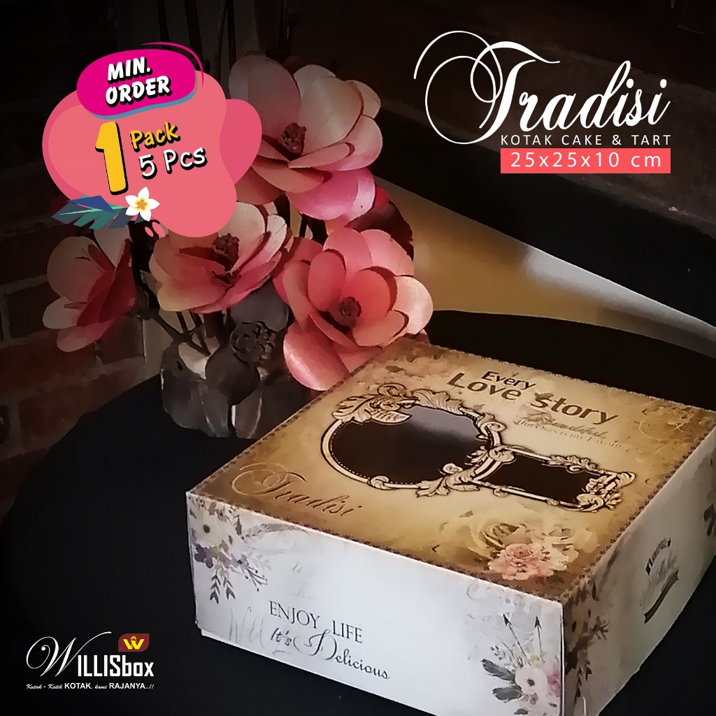 

Box Kue 25x25x10 TRADISI Lminasi Motif / Dus Kue Tart, Cake Box, Kotak Kue Ultah, Perangkat Catering