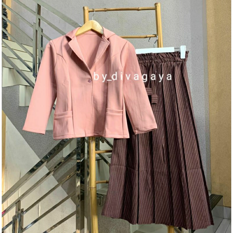 Setelan Anak Destia Atasan Blazer Krah Rok Motif Mayung Kekinian