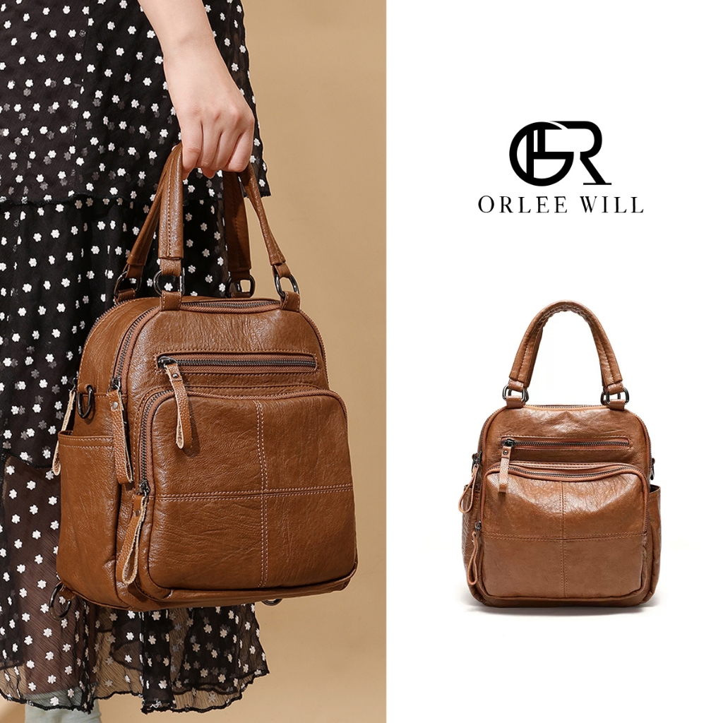 ORLEE WILL Tas Ransel Ganda Wanita Import Kulit Asli SerbagunaOL-1992