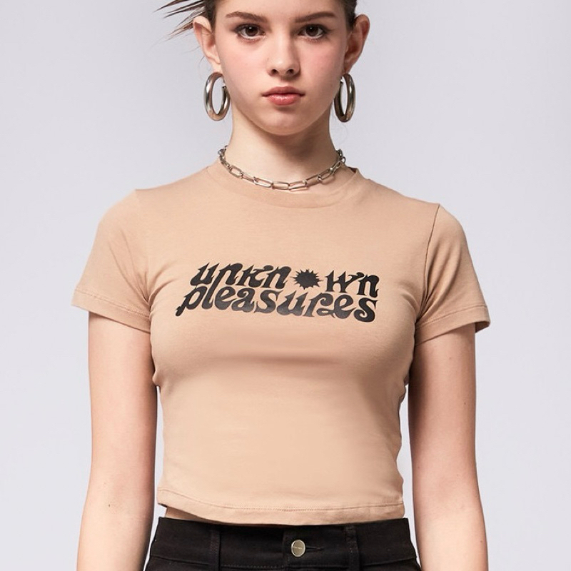 COLORBOX Round Hem Graphic Crop Tee Beige
