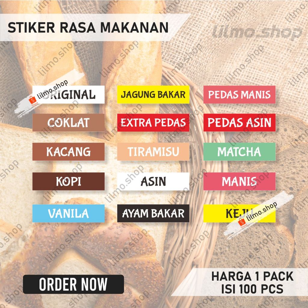 

(HARGA 1 PACK ISI 100 PCS) Stiker Rasa Makanan, Label Rasa Makanan, Stiker Rasa Roti