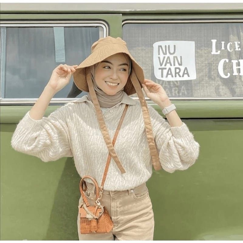 Topi bucket hat / bucket hat tali / topi bucket / Topi Pantai / Bahan Drill