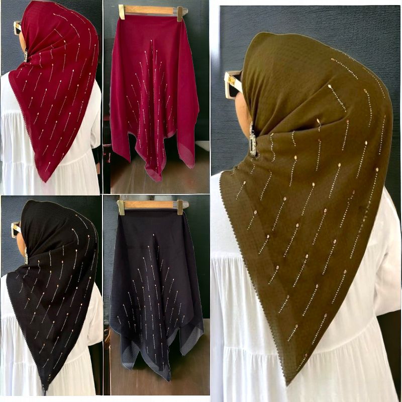 Hijab segi empat pottonstar Laser cut Payet kristal motif Gerimis