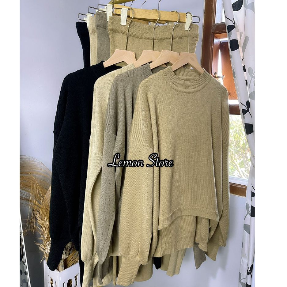SETELAN RAJUT- CROP One Set WANITA / BB 95 / JUMBO  Baju Tangan Panjang  / knit /TEBAL /TERBARU