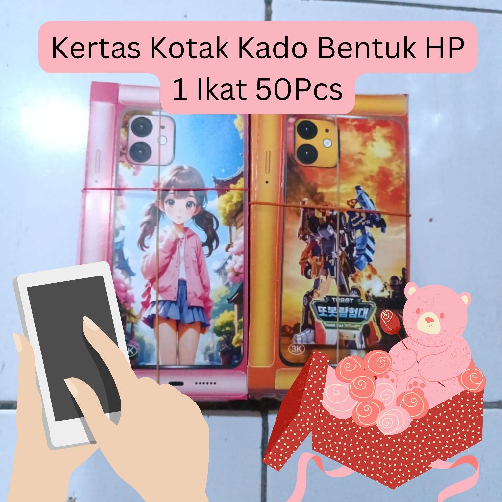 

KERTAS KOTAK KADO BENTUK HANDPHONE HP 1 IKAT 50PCS