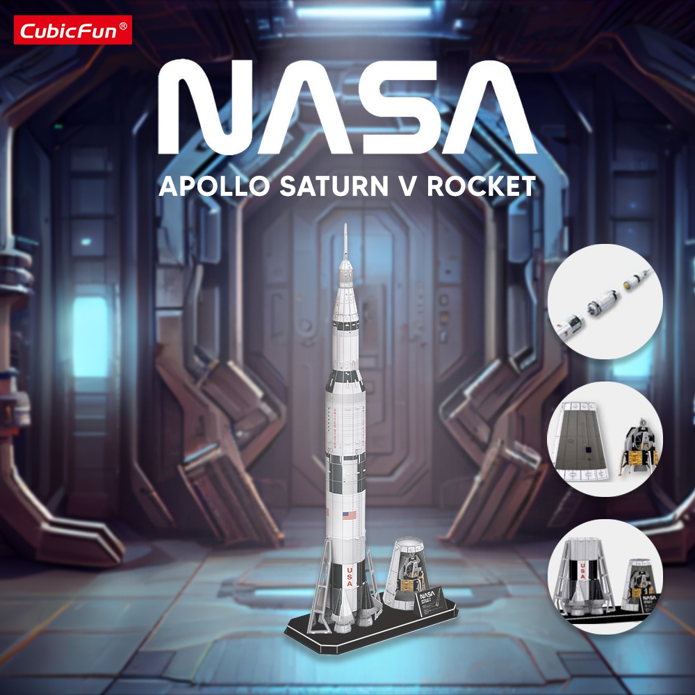 Puzzle 3D Roket Saturn V NASA Apollo 136 Keping untuk Anak