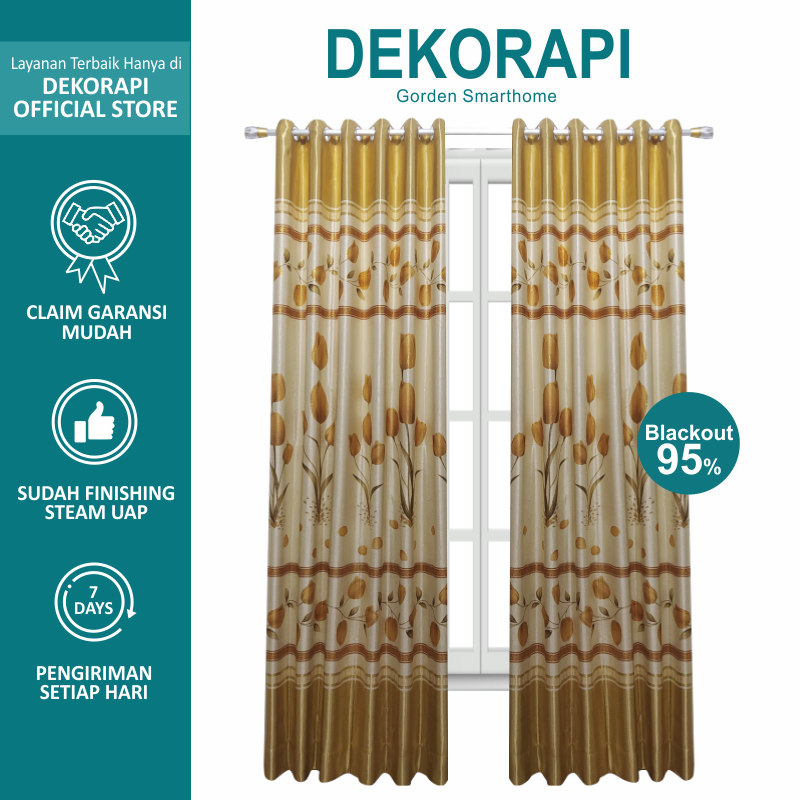 DEKORAPI Gorden Blackout Motif Bunga Tulip Napoleon Tinggi 250cm 6 Gelombang 8 Gelombang Warna Kunin