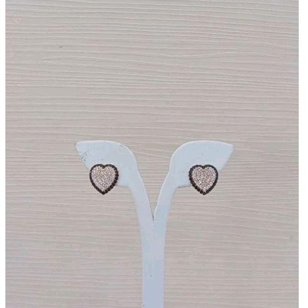 Giwang emas tua variasi hati permata hitam putih