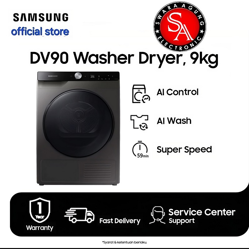 Mesin Pengering Pakaian Dryer 9 Kg SAMSUNG Type : DV90T7240BX - AI Control Heat Pump ( MEDAN )