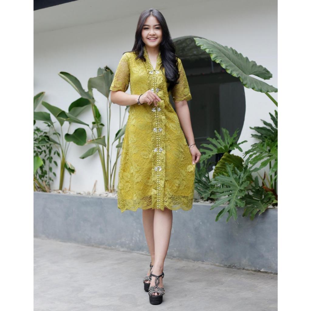 Dres Brukat Wanita Terbaru / Dress Brukat Kondangan / Dress Natal / Gaun wanita Putih / Baju Wanita 