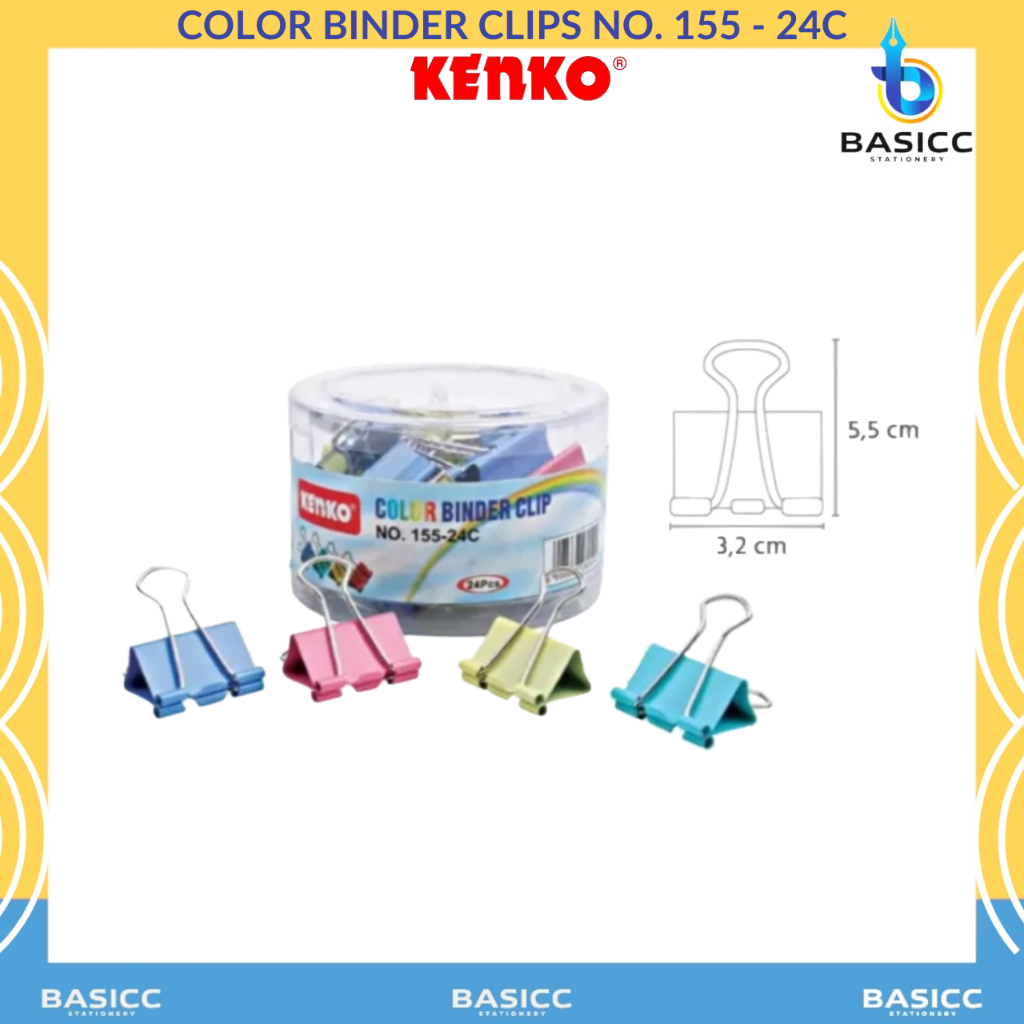 

Kenko Color Binder Clips Penjepit Kertas Warna No.155 - 24C | @1Drum