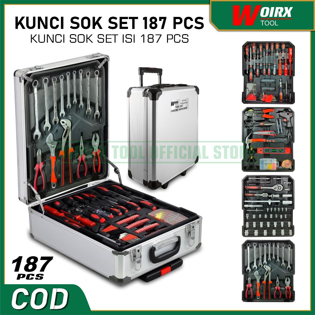 WORK TOOLS Kunci Sok 187 Pcs Sock Sok Set Perkakas Pertukangan 187 Pcs Socket Tool Kit