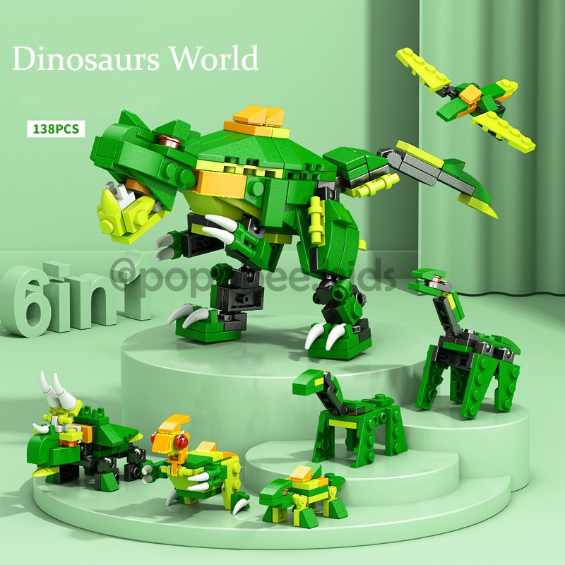 POPOBEE | Mainan 6 in 1 Lego Balok/ Brick Susun  Dinosaurus / Istana Castle/ Robot Polisi/ Mobil Tan