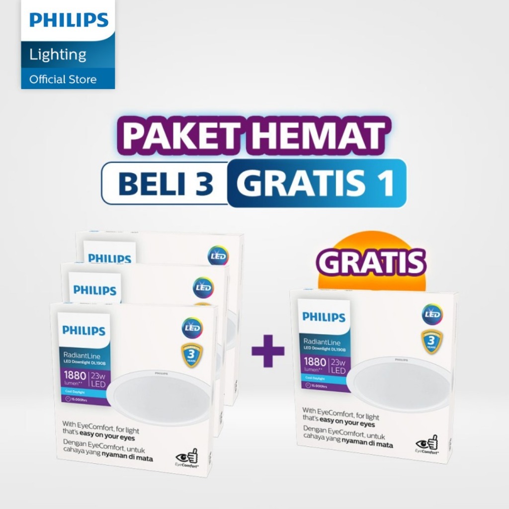 Beli 3 Gratis 1 Philips Lampu Radiantline Downlight DL190B D200 23W 65K Putih