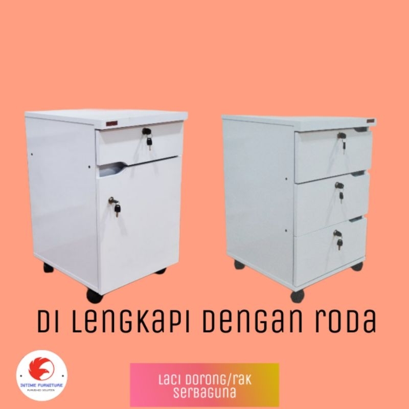 Meja samping tempat tidur lemari 3 laci white glossy nakas samping minimalis