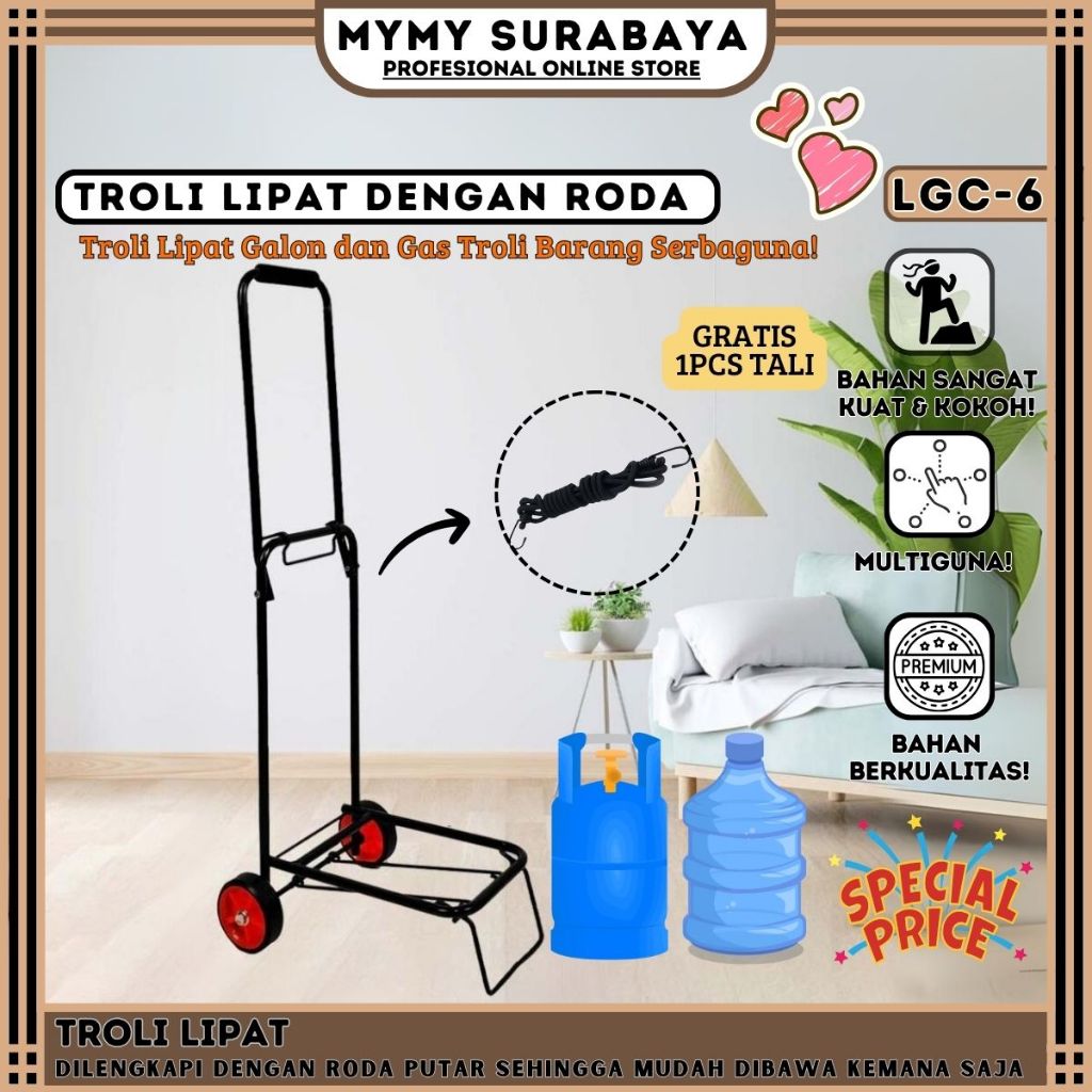 MYMY.SURABAYA Trolley Troli Lipat Aqua Galon Air Lipat Galon Tabung Gas Barang Portable Serbaguna Tr