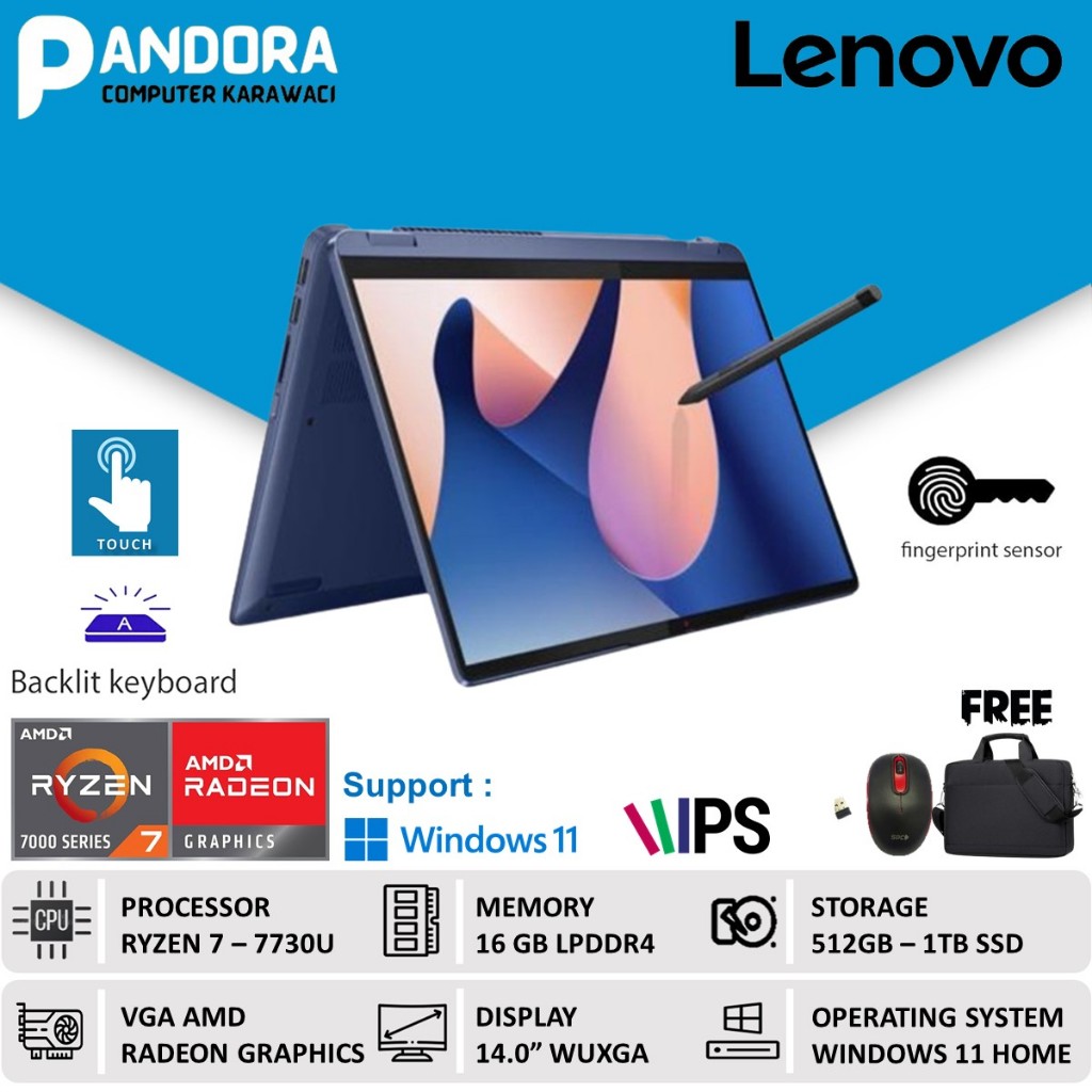 LENOVO IDEAPAD FLEX 5 14 AMD RYZEN 7 7730U 16GB 1TB SSD WUXGA IPS TOUCH WINDOWS 11