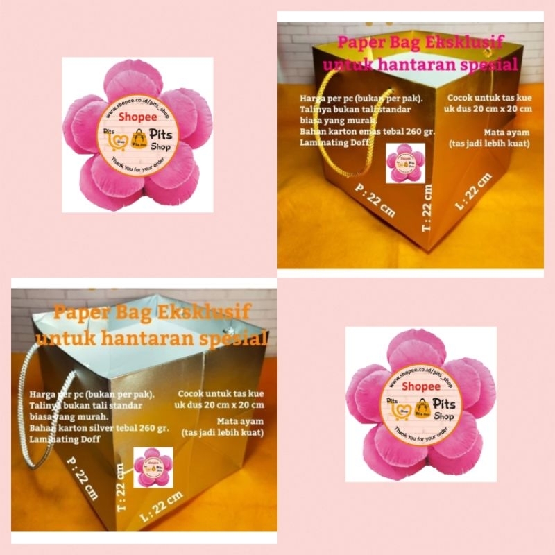 

Paper Bag Emas / Silver Tebal ( P x L x T : 22 x 22 x 22 cm )