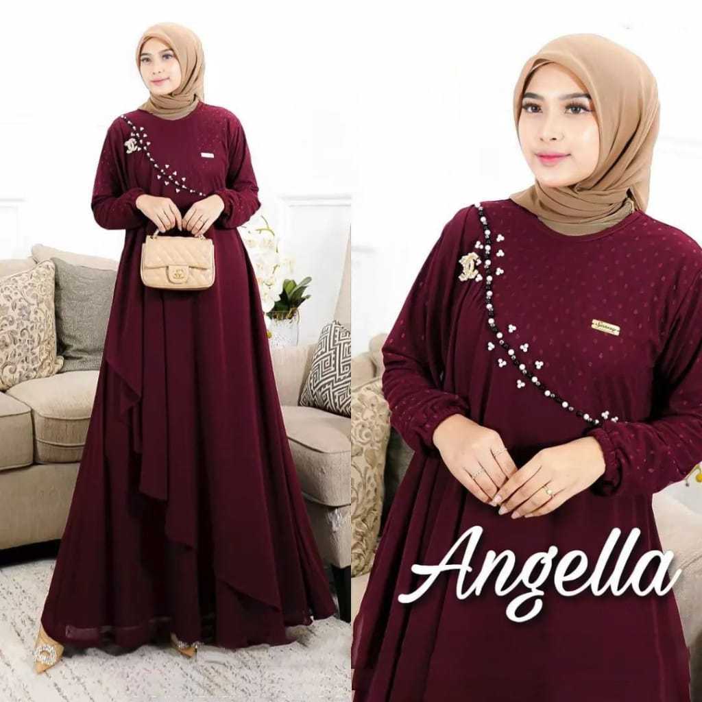 Dress Gamis Kondangan Angella Tille Dot Bahan Ceruti LD140 130 Jumbo Terbaru M L XL 2XL 3XL 4XL