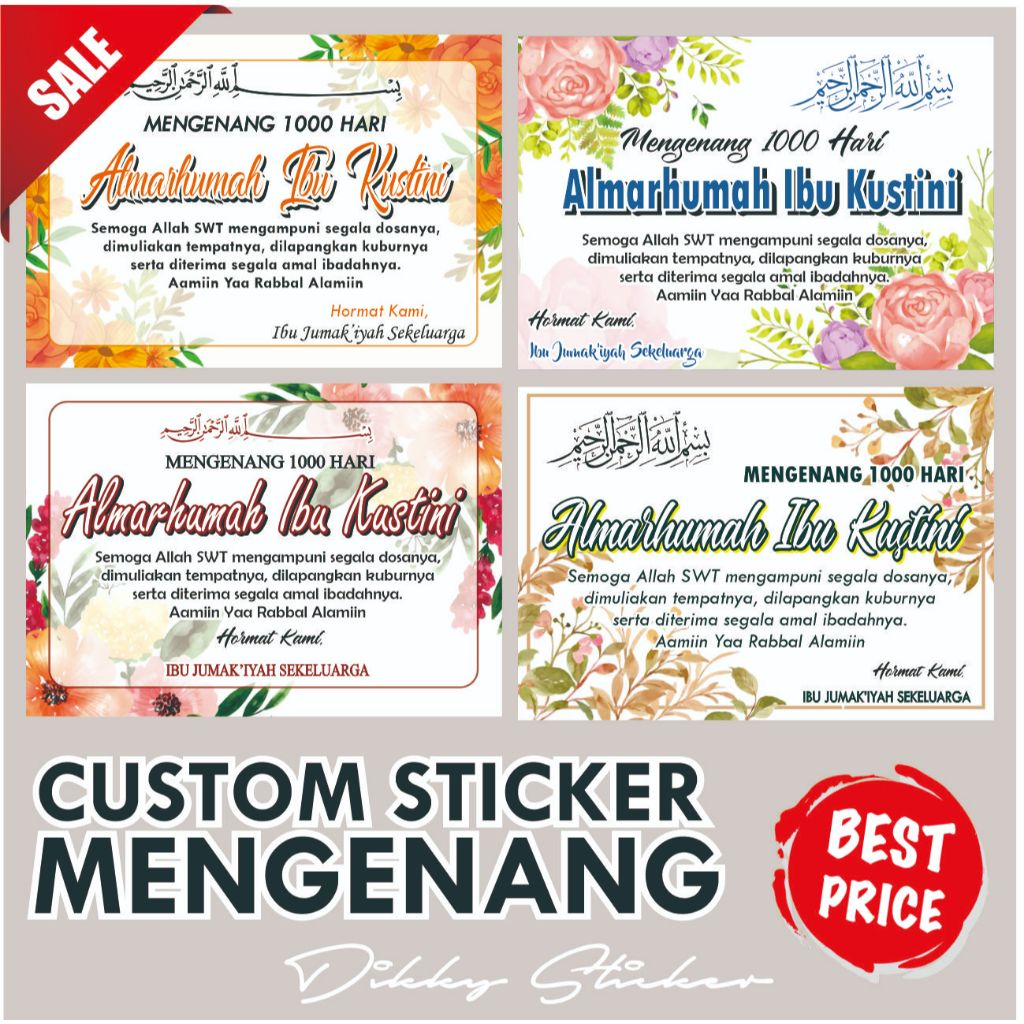 

Cetak Kartu/Sticker Mengenang 40/100/PILING 1/PILING 2/1000 Hari
