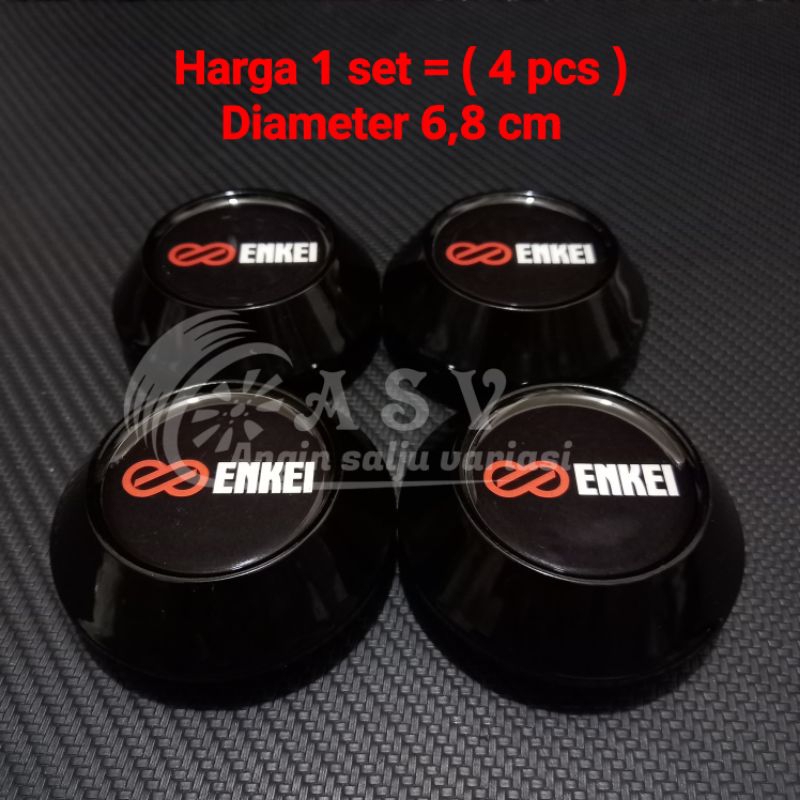 dop roda tutup velg racing variasi enkei merah kerucut hitam diameter 6,8 cm