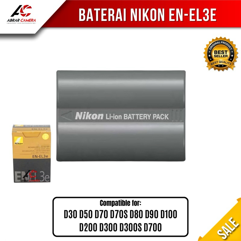 Baterai Nikon EN-EL3e for Kamera DSLR D30 D50 D70 D7OS D80 D90 D100 D200 D300 D300S D700