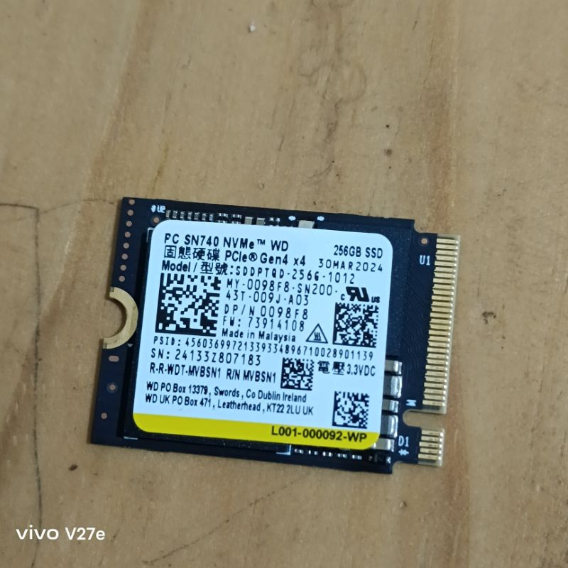 SSD M2 NVME 256GB 2230 WD SN740 GEN 4