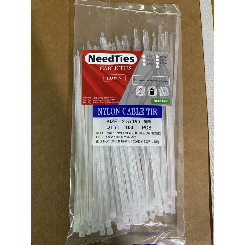 

CABLE TIES / kabel ties merk NEEDTIES uk 2.5x100mm , 3,6x150mm (1pak isi 100)