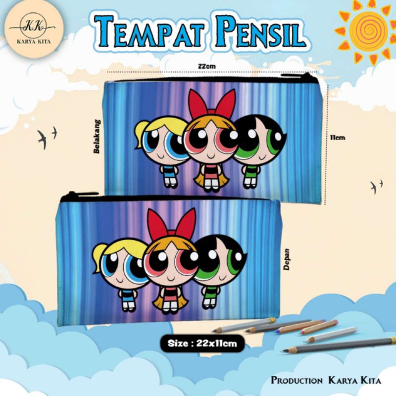 

tempat pensil/kotak pensil karakter anak POWER PUFF GIRL 01 bahan import kualitas premium