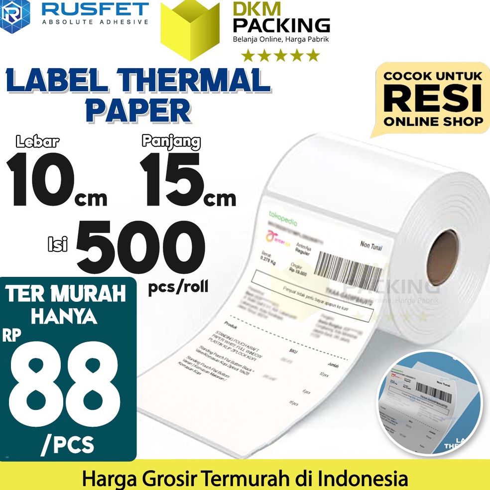 

Murah Label Stiker Thermal Paper A6 1x15mm 1x15 cm Sticker Barcode Resi RUSFET TERMURAH R48