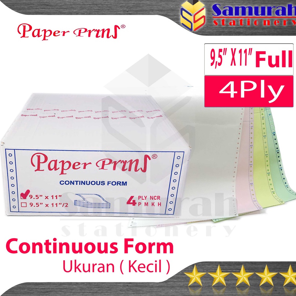 

Model Baru Kertas Continuous Form Paper Prins 95 x 11 Full Atau 95 x 112 Bagi 2 K4 Ply NCR PRS Kertas Komputer Karbon PaperPrins Rangkap 4 Warna CF Paperpryns 4 Ply Carbonize B37