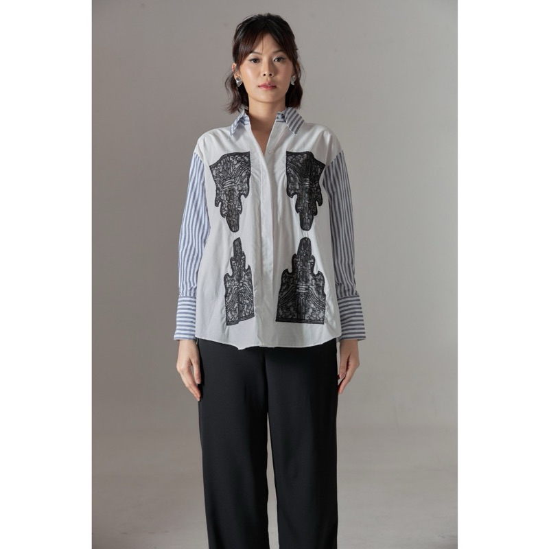 PL TIARA SHIRT IN GREY STRIPES STUDIO TUI